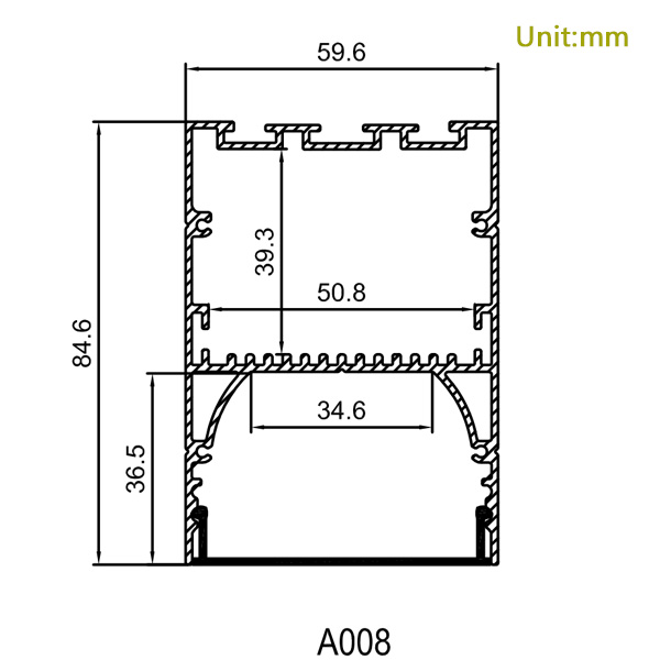 HL-A008 Aluminum Profile - Inner Width 34.6mm(1.36inch) - LED Strip Anodizing Extrusion Channel HL-A008 Aluminum Profile - Inner Width 34.6mm(1.36inch) - LED Strip Anodizing Extrusion Channel